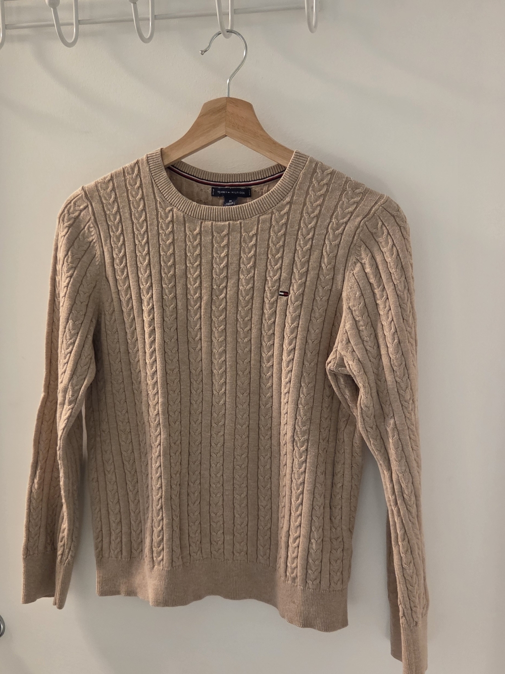 Tommy Hilfiger Men's Cable Knit Crewneck Sweater - Tan